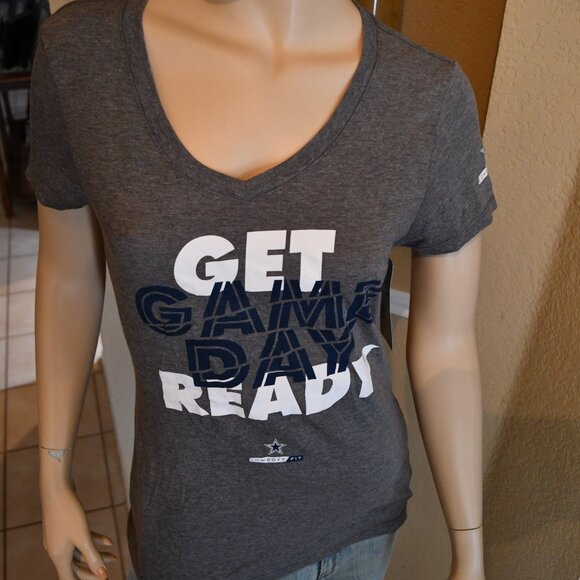 Dallas Cowboys Cowboy FIT NFL V Neck Women's Gray Heather Gameday Ready TEE NWT - Picture 2 of 5